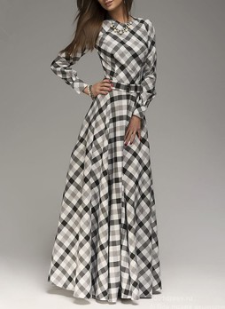Women's Diagonal Plaid Pattern Maxi Dress 